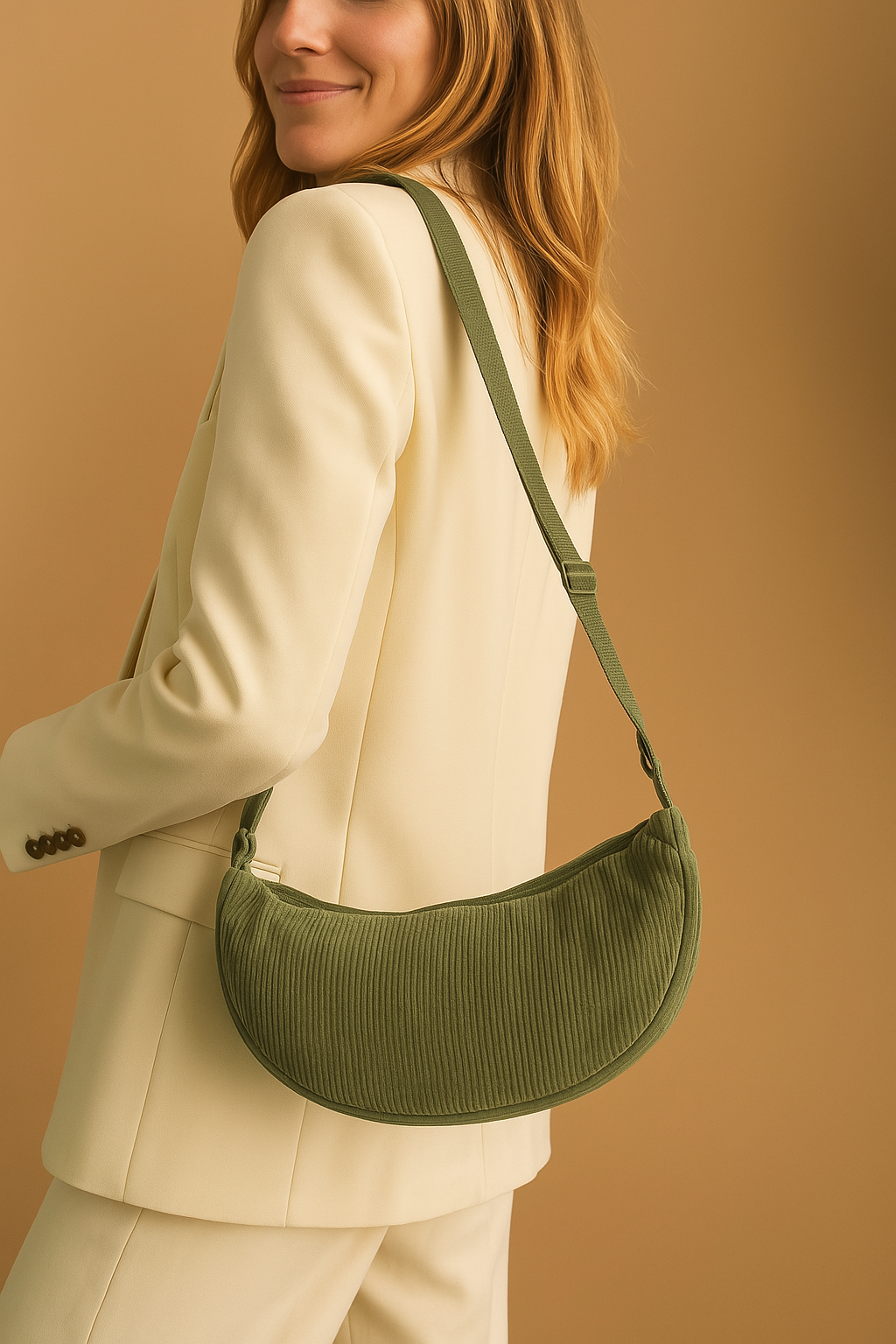 Sac à main bandoulière banane velours - Orélia